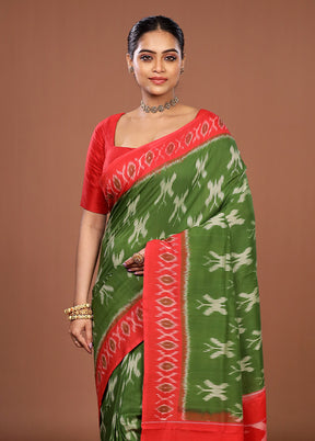 Green Ikkat Silk Saree With Blouse Piece