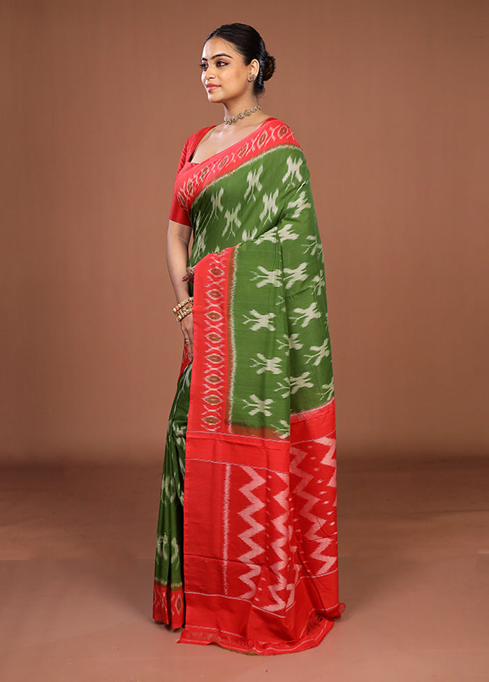 Green Ikkat Silk Saree With Blouse Piece