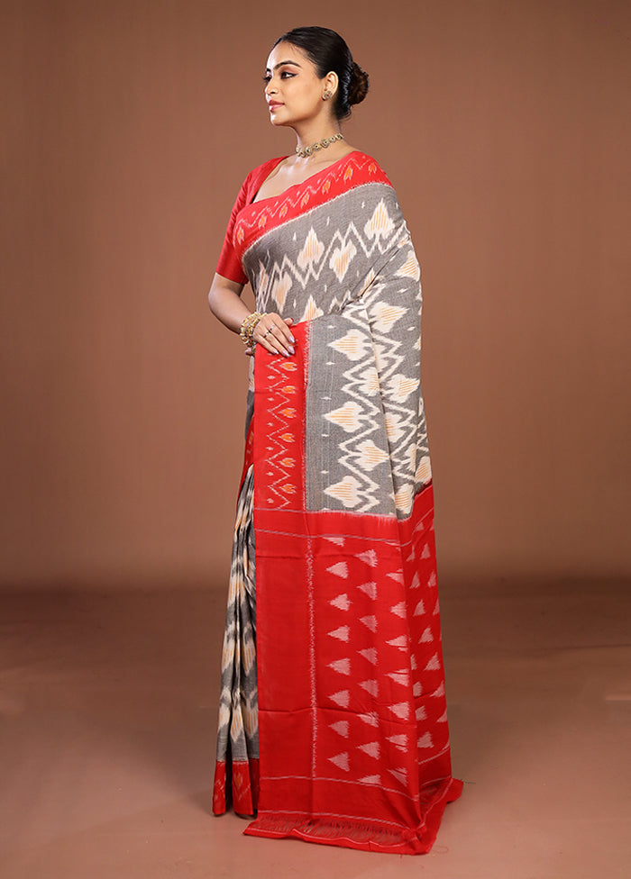 Grey Ikkat Silk Saree With Blouse Piece