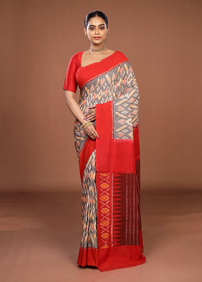 Grey Ikkat Silk Saree With Blouse Piece