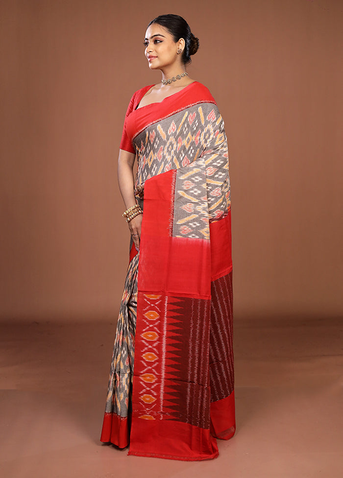 Grey Ikkat Silk Saree With Blouse Piece