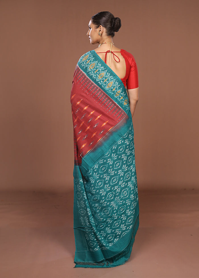 Maroon Ikkat Silk Saree With Blouse Piece