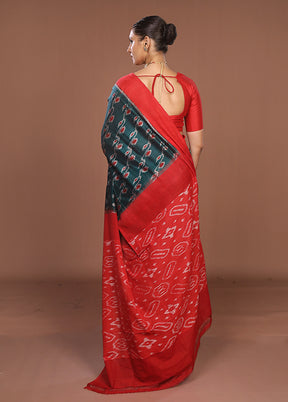 Green Ikkat Silk Saree With Blouse Piece