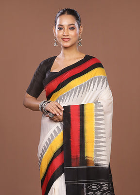 White Ikkat Silk Saree With Blouse Piece