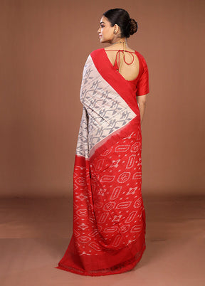 White Ikkat Cotton Saree With Blouse Piece