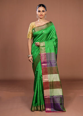 Green Handloom Kanjivaram Pure Silk Saree With Blouse Piece