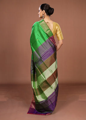 Green Handloom Kanjivaram Pure Silk Saree With Blouse Piece