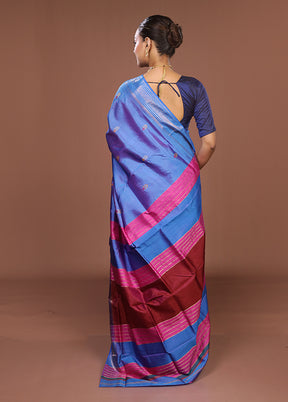 Blue Handloom Kanjivaram Pure Silk Saree With Blouse Piece