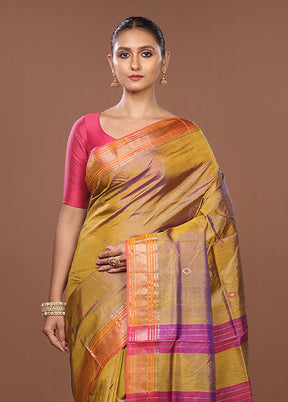 Multicolor Handloom Kanjivaram Pure Silk Saree With Blouse Piece