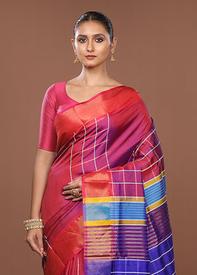 Pink Handloom Kanjivaram Pure Silk Saree With Blouse Piece