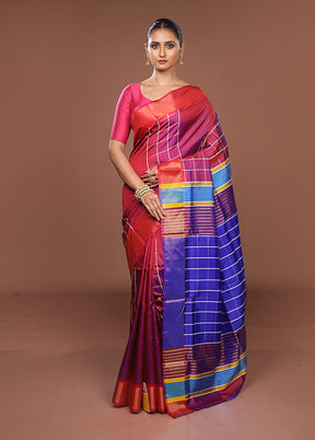 Pink Handloom Kanjivaram Pure Silk Saree With Blouse Piece