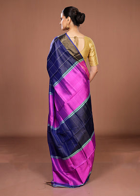 Blue Handloom Kanjivaram Pure Silk Saree With Blouse Piece