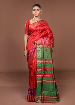 Red Handloom Kanjivaram Pure Silk Saree With Blouse Piece