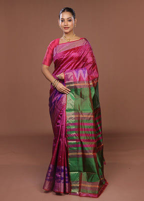 Pink Handloom Kanjivaram Pure Silk Saree With Blouse Piece