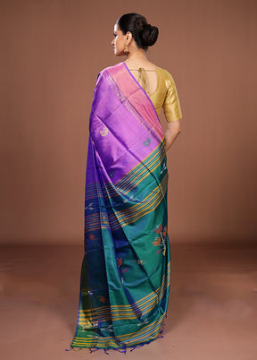 Multicolor Handloom Kanjivaram Pure Silk Saree With Blouse Piece