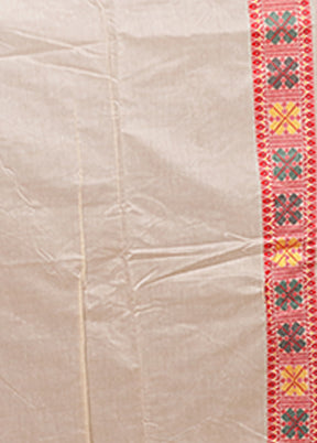 Cream Assam Silk Saree With Blouse Piece