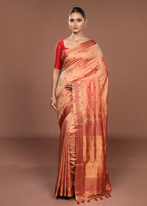 Pink Assam Silk Saree With Blouse Piece