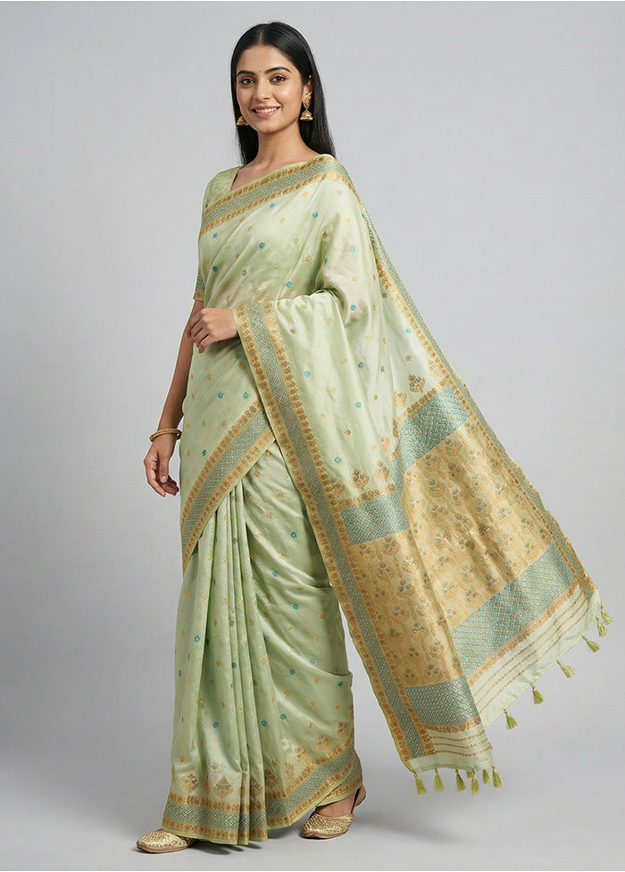 Green Assam Silk Saree With Blouse Piece