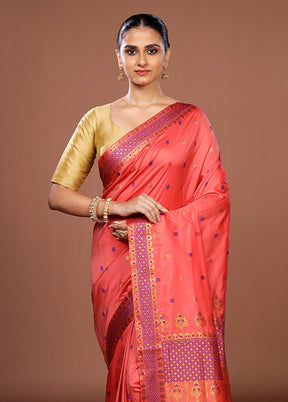Pink Assam Silk Saree With Blouse Piece