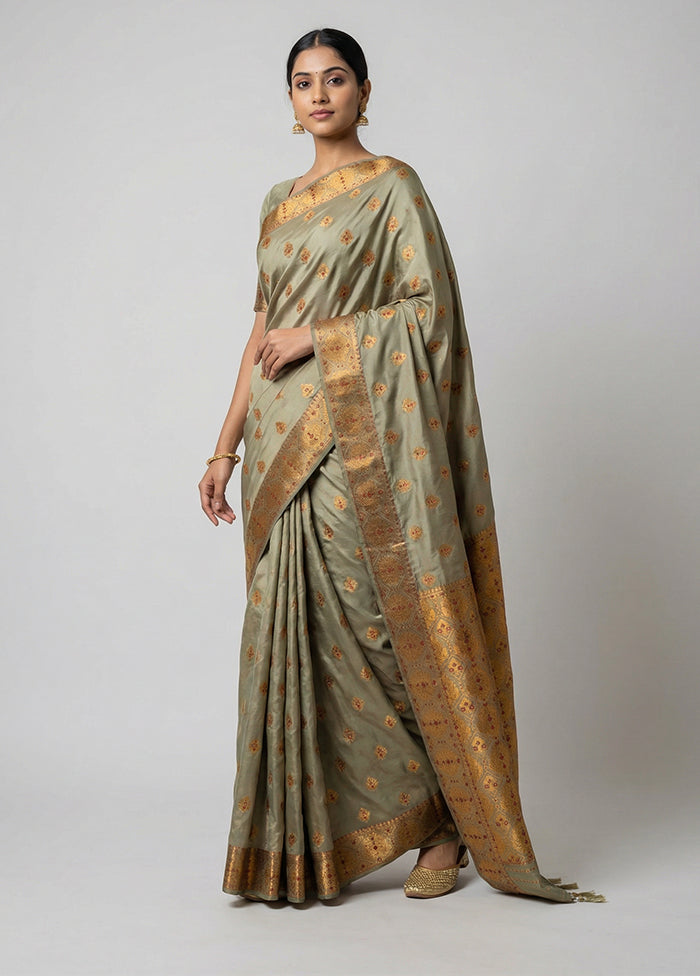 Grey Assam Silk Saree With Blouse Piece
