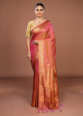 Pink Assam Silk Saree With Blouse Piece