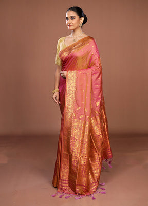 Pink Assam Silk Saree With Blouse Piece