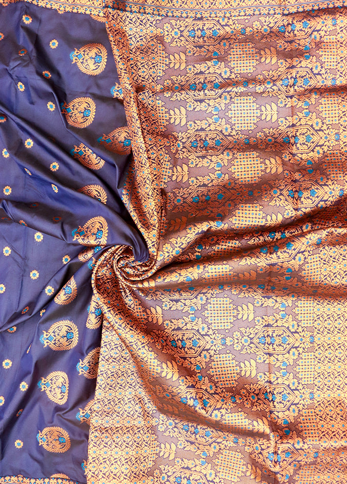 Purple Assam Silk Saree With Blouse Piece