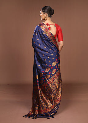 Blue Assam Silk Saree With Blouse Piece