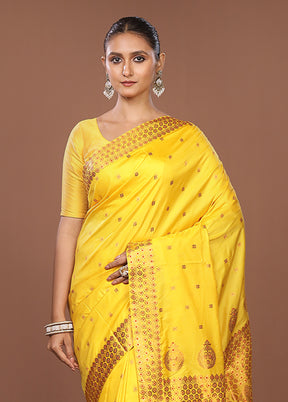 Yellow Assam Silk Saree With Blouse Piece