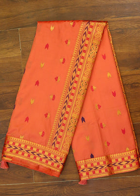 Peach Assam Silk Saree With Blouse Piece