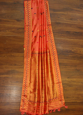 Peach Assam Silk Saree With Blouse Piece