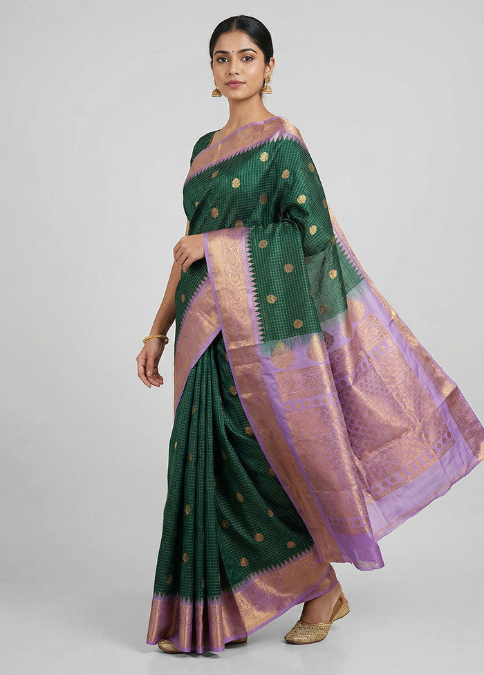 Green Gadwal Pure Silk Saree Without Blouse Piece