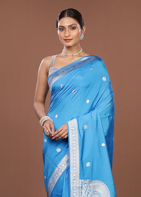 Blue Dupion Silk Saree With Blouse Piece