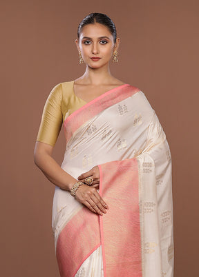 White Dupion Silk Saree With Blouse Piece