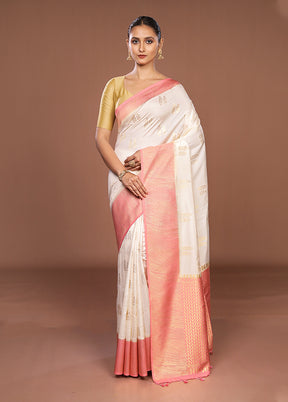 White Dupion Silk Saree With Blouse Piece
