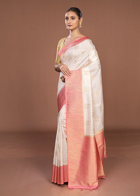 White Dupion Silk Saree With Blouse Piece