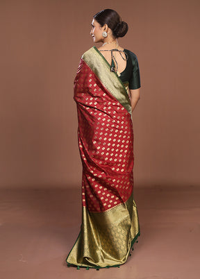 Red Dupion Silk Saree With Blouse Piece