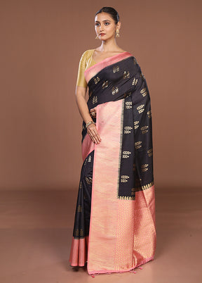 Black Dupion Silk Saree With Blouse Piece