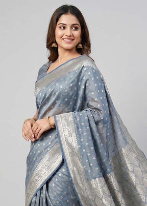 Blue Tussar Silk Saree With Blouse Piece