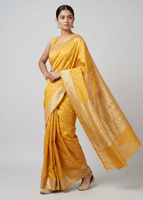 Yellow Tussar Silk Saree With Blouse Piece