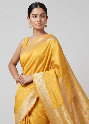 Yellow Tussar Silk Saree With Blouse Piece