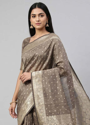 Grey Tussar Silk Saree With Blouse Piece