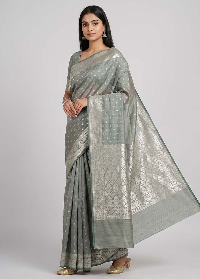 Green Tussar Silk Saree With Blouse Piece