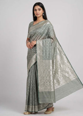 Green Tussar Silk Saree With Blouse Piece