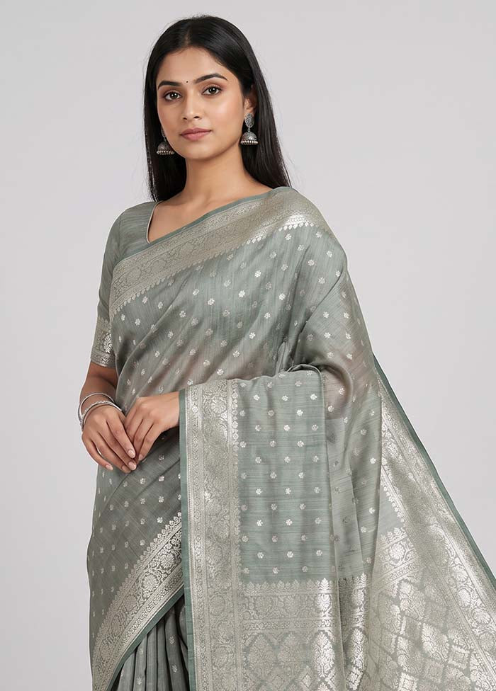 Green Tussar Silk Saree With Blouse Piece