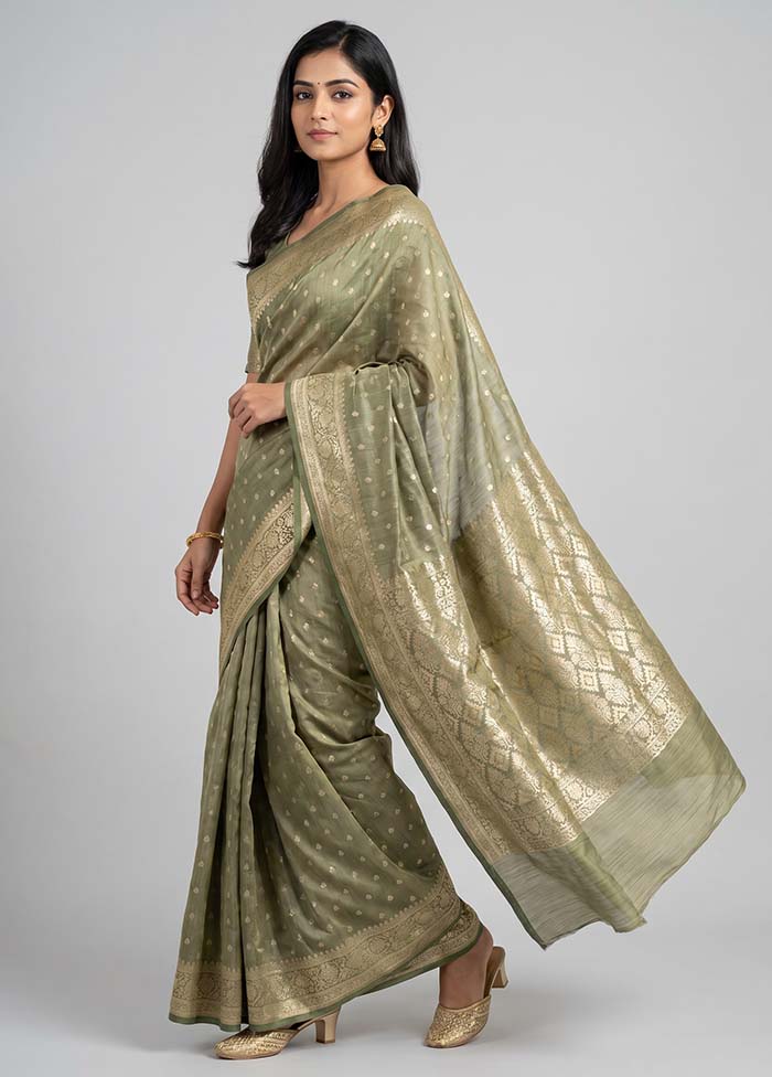 Green Tussar Silk Saree With Blouse Piece