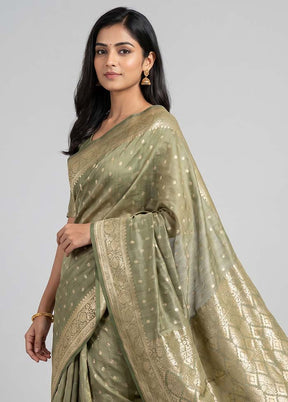 Green Tussar Silk Saree With Blouse Piece