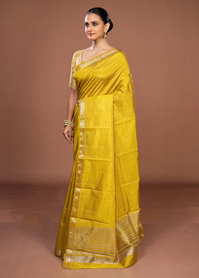 Yellow Dupion Silk Saree With Blouse Piece