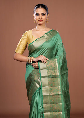 Green Dupion Silk Saree With Blouse Piece