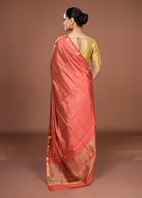 Peach Dupion Silk Saree With Blouse Piece
